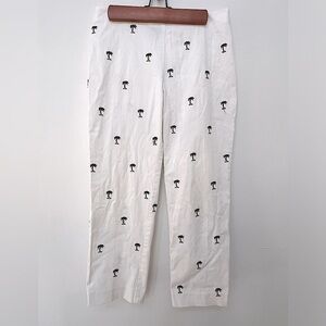 Women’s sz. 8 White Stretch Cotton Palm Tree Embroidery Cropped Pants